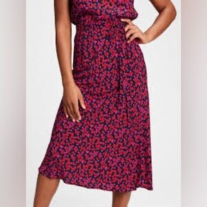 GAP Floral Pink Red Blue Women's Side Tie Midi Skirt L